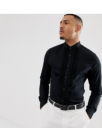 ASOS DESIGN Tall Slim Sa Shirt With Pleated Front In Black
