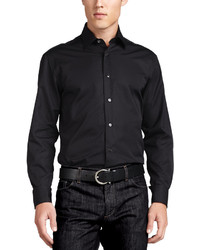 Salvatore Ferragamo Woven Tonal Sport Shirt Black