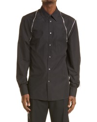 Alexander McQueen Zip Detail Harness Organic Cotton Button Up Shirt In Black At Nordstrom