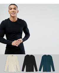 ASOS DESIGN 3 Pack Muscle Fit Longline Long Sleeve Crew Neck T Shirt Save