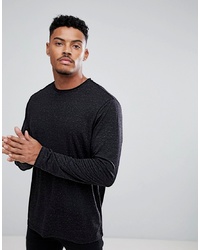 ASOS DESIGN Asos Long Sleeve T Shirt In Linen Mix In Black