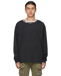 Greg Lauren Black Flat Back Thermal Sweatshirt