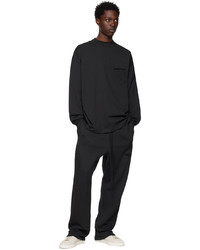 Essentials Black Flocked Long Sleeve T Shirt