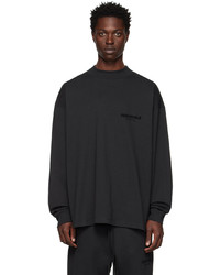 Essentials Black Flocked Long Sleeve T Shirt