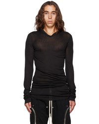 Rick Owens Black Hooded Long Sleeve T Shirt