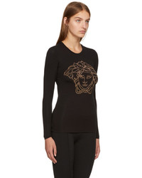 Versace Black Long Sleeve Studded Medusa T Shirt