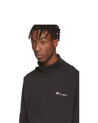 Champion Reverse Weave Black Small Script Logo Turtleneck