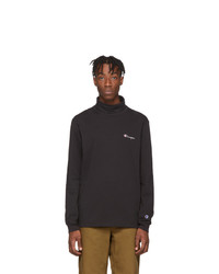 Champion Reverse Weave Black Small Script Logo Turtleneck