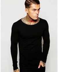Asos Brand Extreme Muscle Long Sleeve T Shirt With Boat Neck In Black