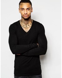 Asos Brand Extreme Muscle Long Sleeve T Shirt With V Neck In Black