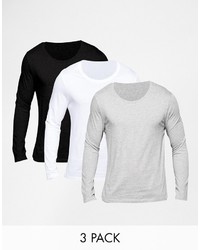 Asos Brand Long Sleeve T Shirt With Scoop Neck 3 Pack Save 21%