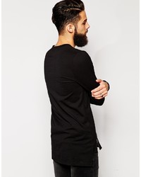 Asos Brand Longline Long Sleeve T Shirt With Dropped Hem And Zip Detail