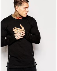 Asos Brand Longline Long Sleeve T Shirt With Stepped Hem And Zip Detail
