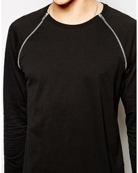 Asos Brand Longline Long Sleeve T Shirt With Zip Detail