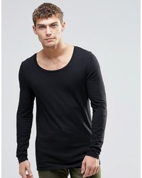Asos Brand Muscle Long Sleeve T Shirt With Scoop Neck In Black