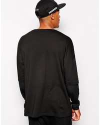 Asos Brand Oversized Long Sleeve T Shirt With Double Layer Mesh Sleeve