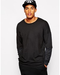 Asos Brand Oversized Long Sleeve T Shirt With Double Layer Mesh Sleeve