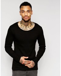 Asos Brand Rib Extreme Muscle Long Sleeve T Shirt With Scoop Neck In Black