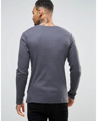 Asos Brand Rib Extreme Muscle Long Sleeve T Shirt With Scoop Neck In Washed Black