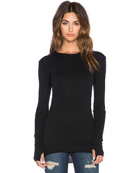 Enza Costa Cashmere Cuffed Long Sleeve Tee In Black Size L