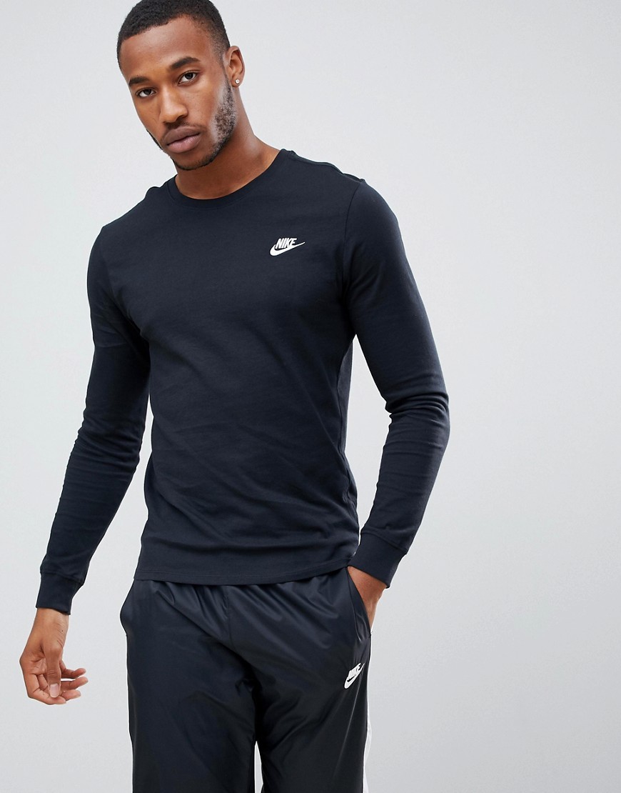 Nike Club Long Sleeve T Shirt In Black 