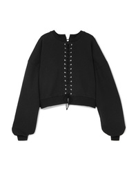 Unravel Project Cropped Lace Up Cotton Terry Sweatshirt