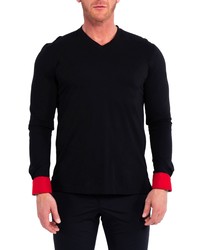Maceoo Edison Solidhound Black Long Sleeve V Neck T Shirt