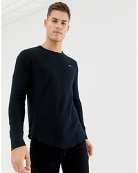Hollister Icon Logo Waffle Long Sleeve Top In Black