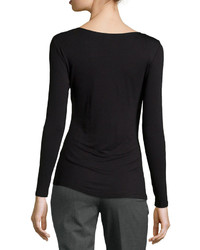 Neiman Marcus Long Sleeve Ruched Jersey Tee Black