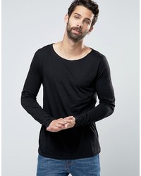 Asos Long Sleeve T Shirt With Boat Neck In Black