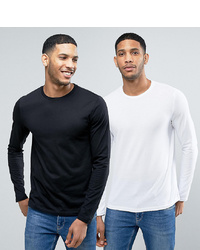 ASOS DESIGN Long Sleeve T Shirt With Crew Neck 2 Pack In Blackwhite Save