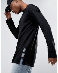 Asos Longline Raglan Long Sleeve T Shirt With Cut Out Hem Detail