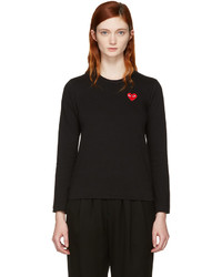 Comme des Garcons Play Black Long Sleeve Heart Patch T Shirt