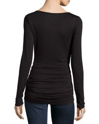 Max Studio Ruched Long Sleeve Jersey Tee Black