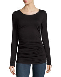 Max Studio Ruched Long Sleeve Jersey Tee Black