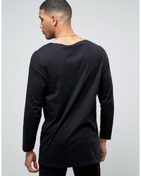 Asos Super Longline Long Sleeve T Shirt With Boat Neck In Black