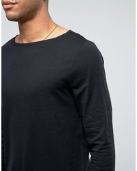 Asos Super Longline Long Sleeve T Shirt With Boat Neck In Black