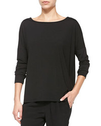 Alexander Wang T By Long Sleeve Tee With Boat Neck Black
