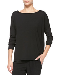 Alexander Wang T By Long Sleeve Tee With Boat Neck Black