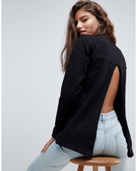 ASOS DESIGN T Shirt With Long Sleeve Split Back In Black