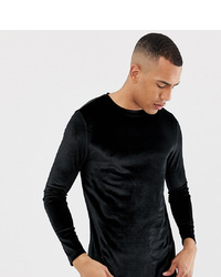 ASOS DESIGN Tline Long Sleeve T Shirt In Velour With Curved Hem In Black