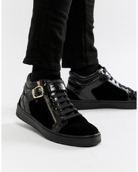 House of Hounds Griffin Mid Top Trainers In Black Velvet