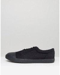 Asos Lace Up Sneakers In Black With Toe Cap