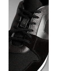 Burberry Leather And Mesh Trainers With Check Trim