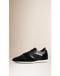Burberry Leather And Mesh Trainers With Check Trim