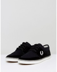 Fred Perry Stratford Suede And Twill Sneakers In Black