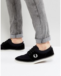 Fred Perry Stratford Suede And Twill Sneakers In Black