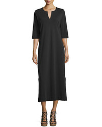 Joan Vass 34 Sleeve Cotton Interlock Maxi Dress