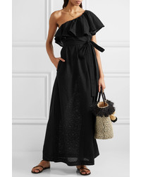 Lisa Marie Fernandez Arden One Shoulder Polka Dot Cotton Voile Maxi Dress Black