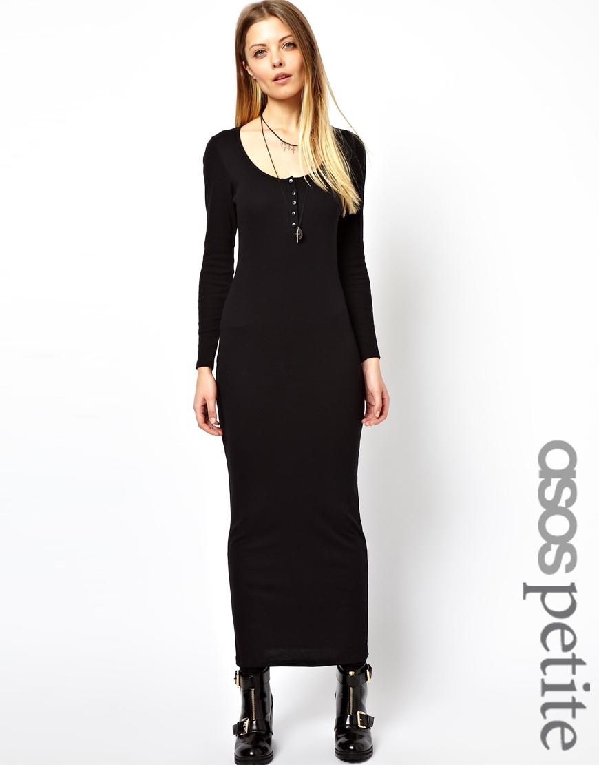 Asos Petite Button Through Long Sleeve Maxi Dress, $6 | Asos | Lookastic